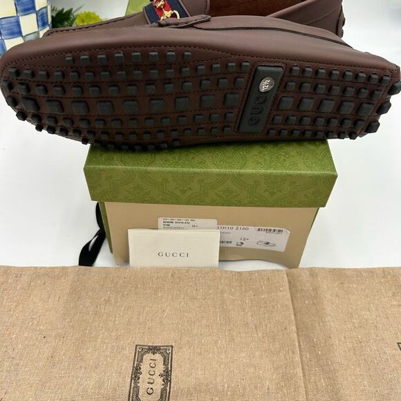 Men’s Gucci Aryton web striped leather loafers size 12.5 fits 13 US made Italy - Picture 7 of 11